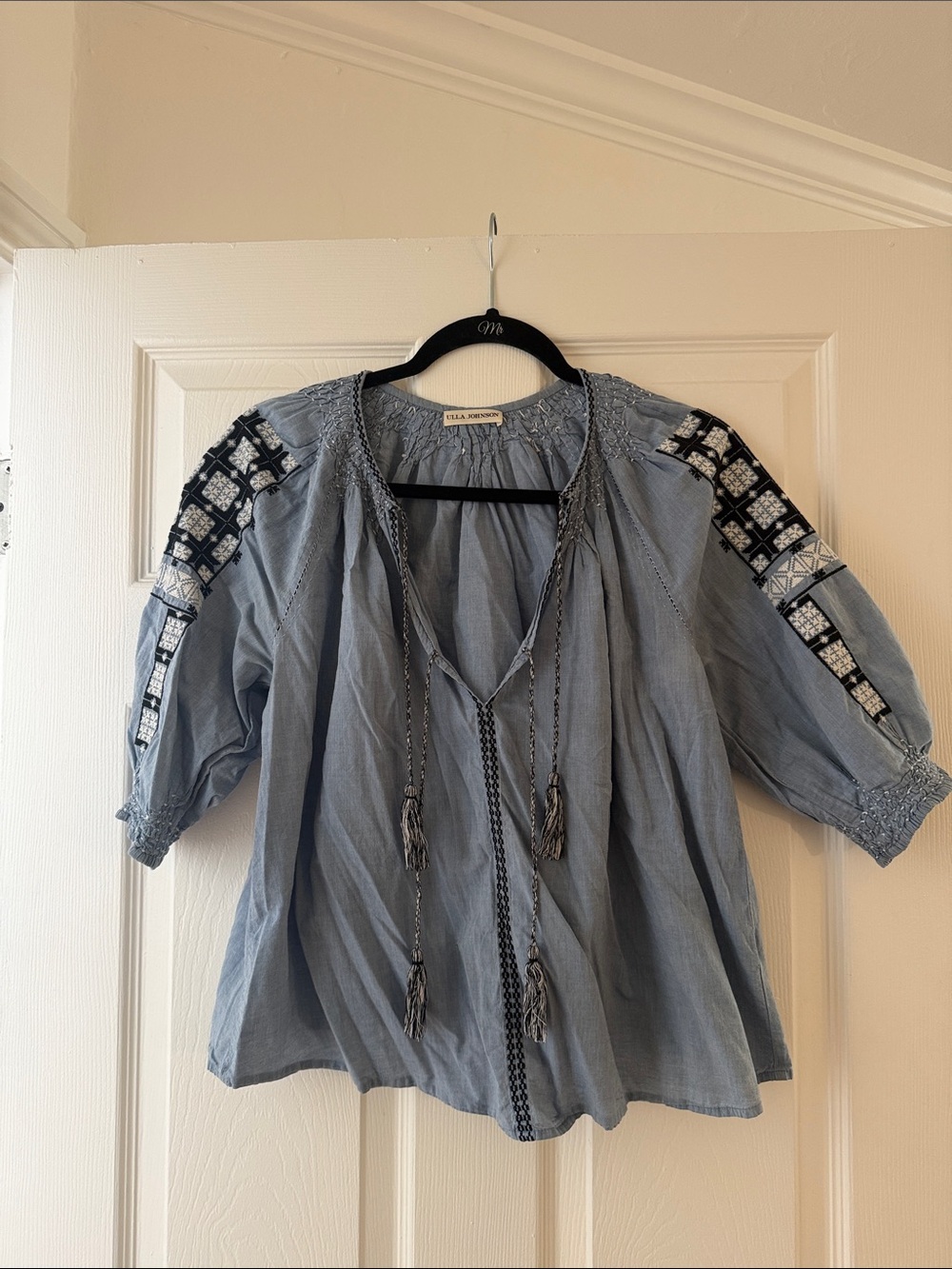 Ulla Johnson Light Blue Embroidered Peasant Blouse